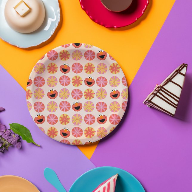 Plato De Papel Patrón Elmo Pom-Pom (Plate on table)