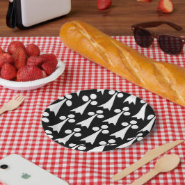 Plato De Papel Patrón Ermine, patrón medieval, blanco sobre negro