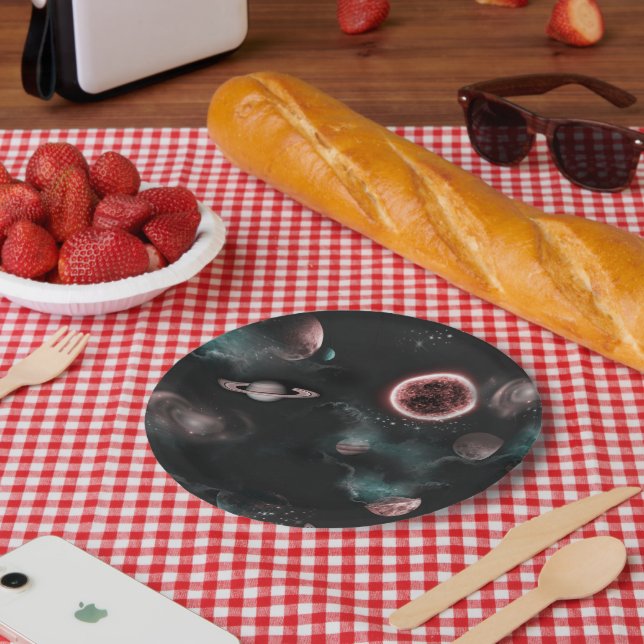 Plato De Papel Patrón Espacial  (Picnic)
