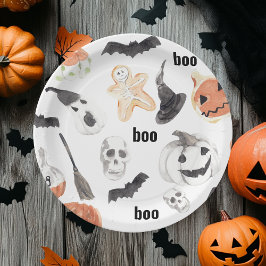 Plato De Papel Patrón espantoso de Halloween colorido