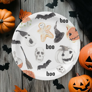 Plato De Papel Patrón espantoso de Halloween colorido