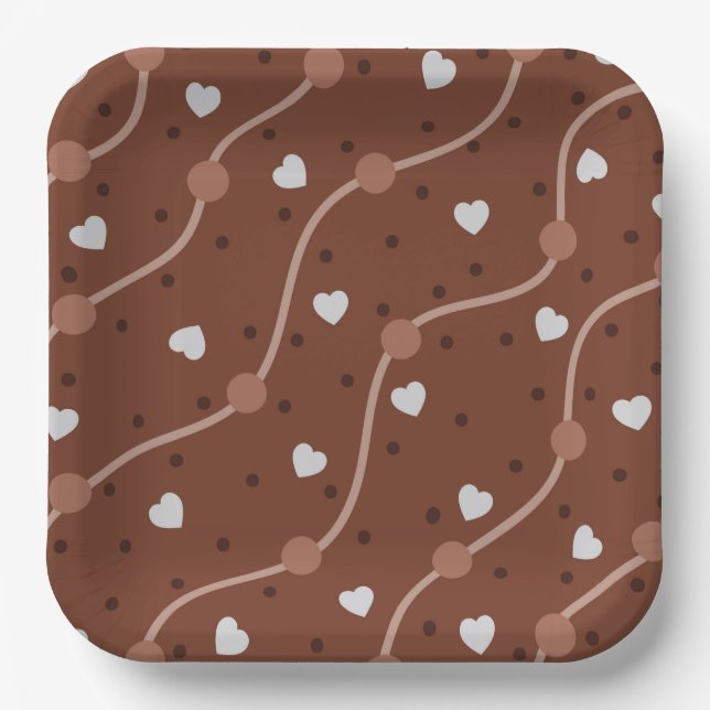 Plato De Papel Patrón espinoso de corazón de chocolate oscuro (Anverso)