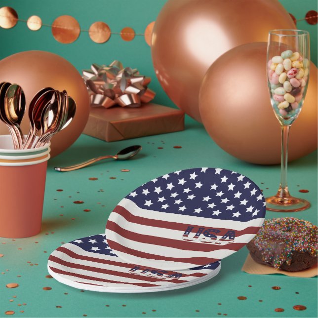 Plato De Papel Patrón estadounidense de bandera de Estados Unidos (Multi)