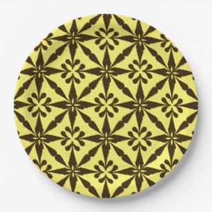 Plato De Papel Patrón Estrella de Ikat - Marrón y amarillo
