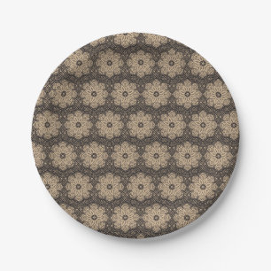 Plato De Papel Patrón étnico de mandala beige y negro