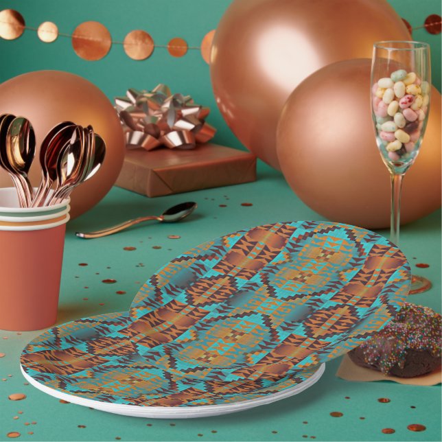 Plato De Papel Patrón étnico indígena americano indio (Multi)