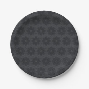 Plato De Papel patrón étnico mandala negro