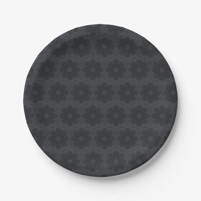 Plato De Papel patrón étnico mandala negro (Anverso)