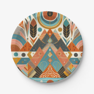 Plato De Papel Patrón étnico tribal africano, multicolores tierra