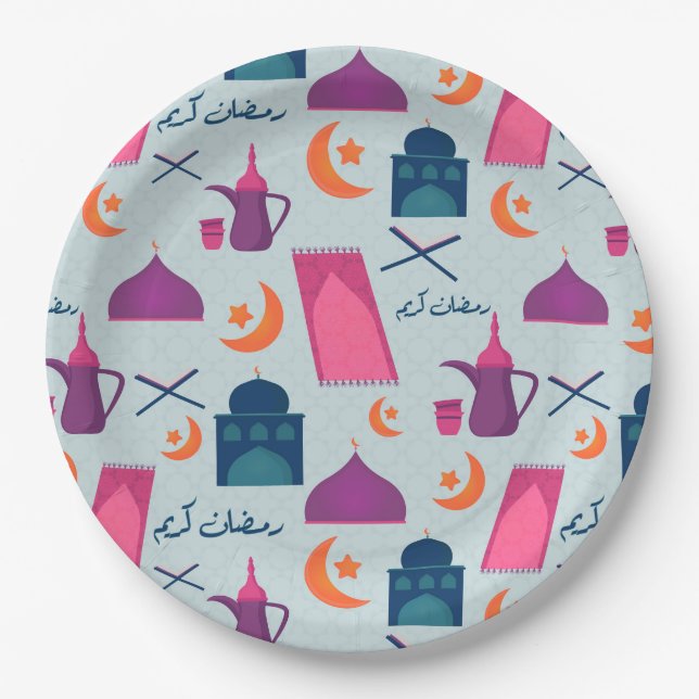 Plato De Papel Patrón feliz de Ramadán (Anverso)