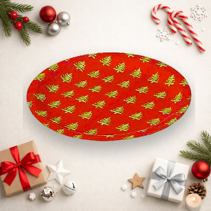Plato De Papel Patrón festivo de árbol de Navidad rojo oro