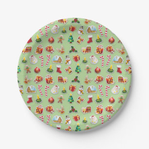 Plato De Papel Patrón festivo de los stickers de Navidad