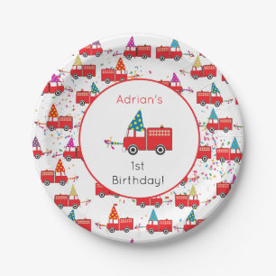 Plato De Papel Patrón Fiesta de Camión Rojo Personalizado Cumplea
