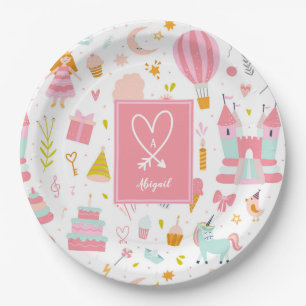 Plato De Papel Patrón Fiesta de Unicornio rosa Niños Chicas mon