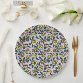 Plato De Papel Patrón floral amarillo