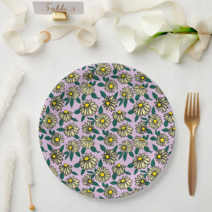 Plato De Papel Patrón floral amarillo