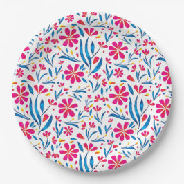 Plato De Papel Patrón floral ascendente de color de agua