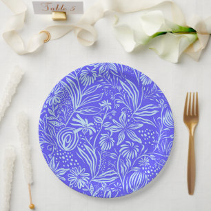Plato De Papel Patrón floral azul brillante-lila