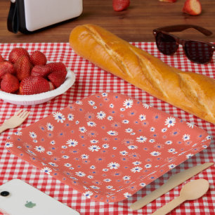 Plato De Papel Patrón floral azul rojo blanco