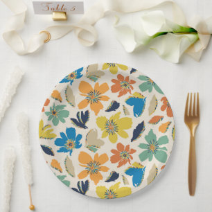 Plato De Papel Patrón floral boho abstracto dibujado a mano