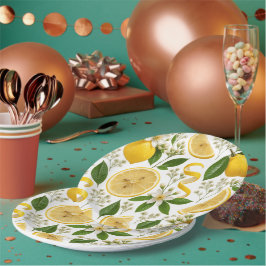 Plato De Papel Patrón Floral Botánico y Limón Prensado Realista