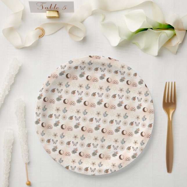 Plato De Papel Patrón floral celestial boho (Boda)