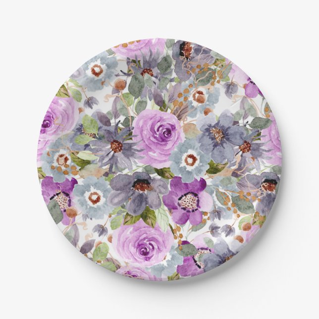 Plato De Papel Patrón floral de acuarela (Anverso)