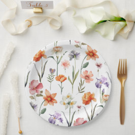 Plato De Papel Patrón floral de acuarela moderna