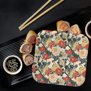 Plato De Papel Patrón floral de arte Ukiyo-E japonés
