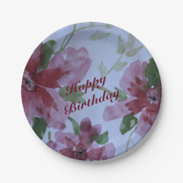 Plato De Papel Patrón floral de color de agua de Borgoña