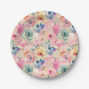 Plato De Papel Patrón floral de flores pastel coloridas abstracta