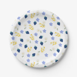 Plato De Papel Patrón floral de flores silvestres y zarzamoras