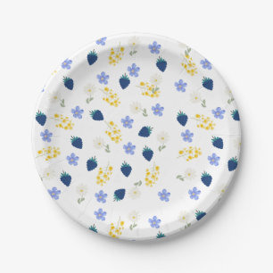 Plato De Papel Patrón floral de flores silvestres y zarzamoras