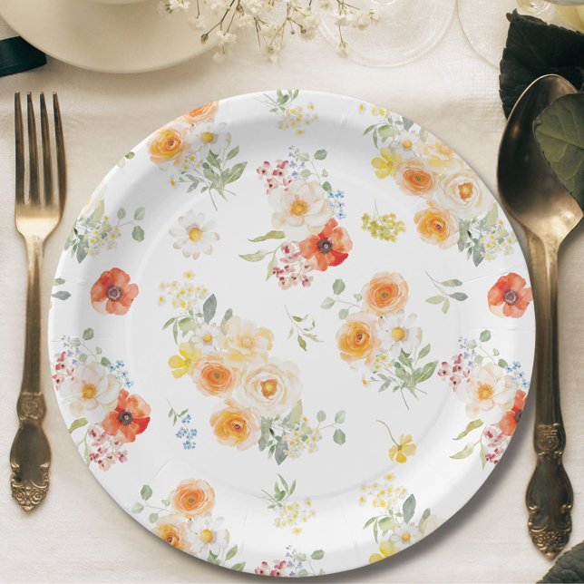 Plato De Papel Patrón floral de flores soleadas acuarela (Subido por el creador)