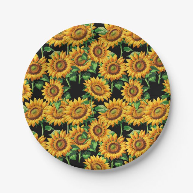 Plato De Papel Patrón floral de girasol (Anverso)
