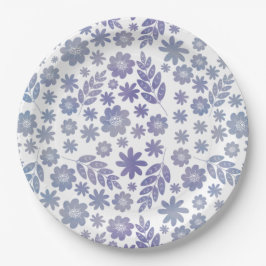 Plato De Papel Patrón floral de gris y lavanda