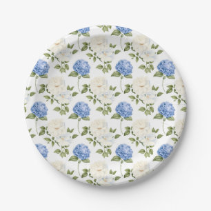Plato De Papel Patrón floral de hortensia azul
