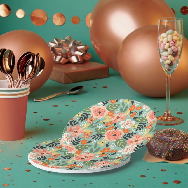 Plato De Papel Patrón floral de jardín (Multi)