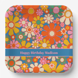 Plato De Papel Patrón floral de los años 70 del Retro Garden Colo