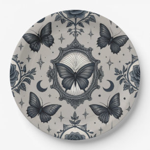 Plato De Papel Patrón floral de mariposa gótica (2)