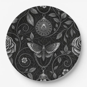 Plato De Papel Patrón floral de mariposa gótica (3)