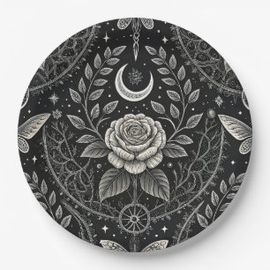 Plato De Papel Patrón floral de mariposa gótica (4)