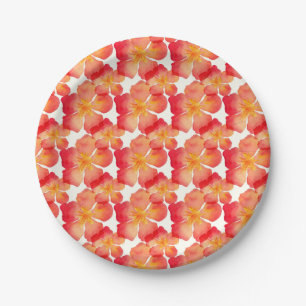 Plato De Papel Patrón floral de Oleander naranja