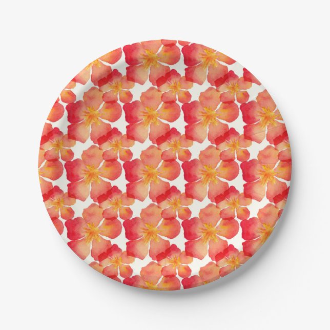 Plato De Papel Patrón floral de Oleander naranja (Anverso)