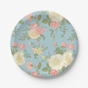 Plato De Papel Patrón floral de Peony Garden