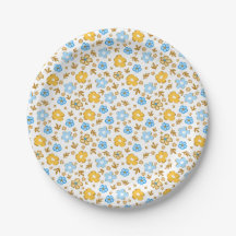 Patrón floral de primavera azul amarillo