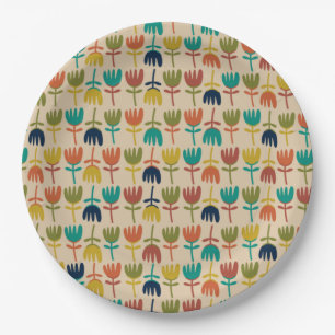 Plato De Papel Patrón floral de Retro Scandi Tulips a medio sigl