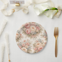 Plato De Papel Patrón floral de rosa vintage | Pastel elegante