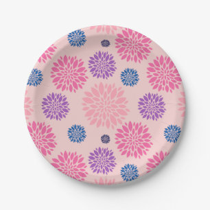 Plato De Papel Patrón floral decorativo rosa, púrpura y azul