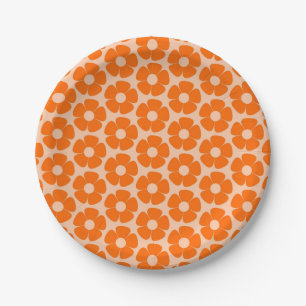 Plato De Papel Patrón floral del naranja y el retro de la pradera
